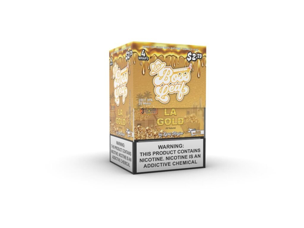 Boss Leaf LA Gold Wraps – Premium Natural Tobacco Leaf Wraps | Smooth Gold Flavor | 4 Wraps Pack